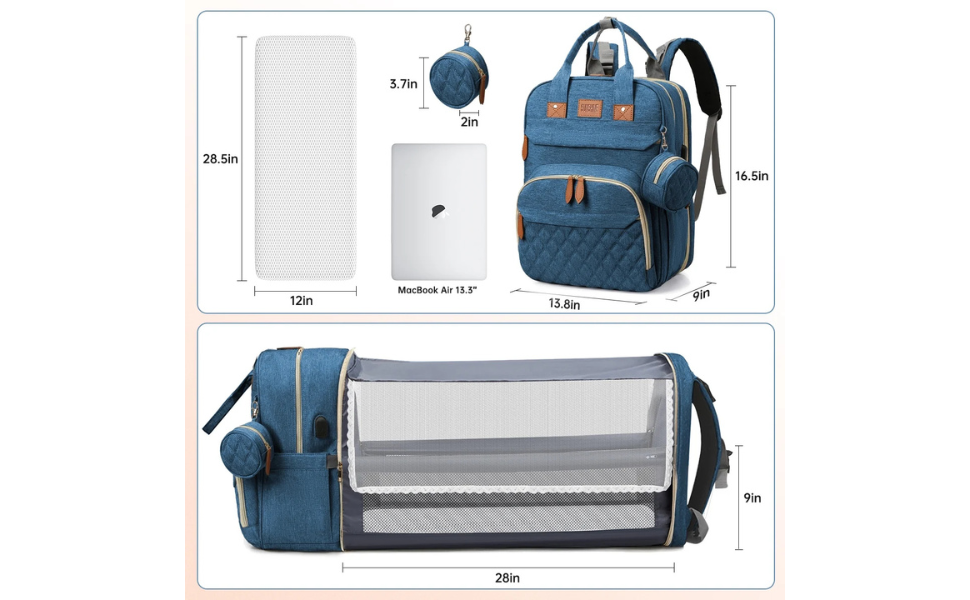 Unisex Multifunctional Baby Diaper Bag, Backpack with USB Port