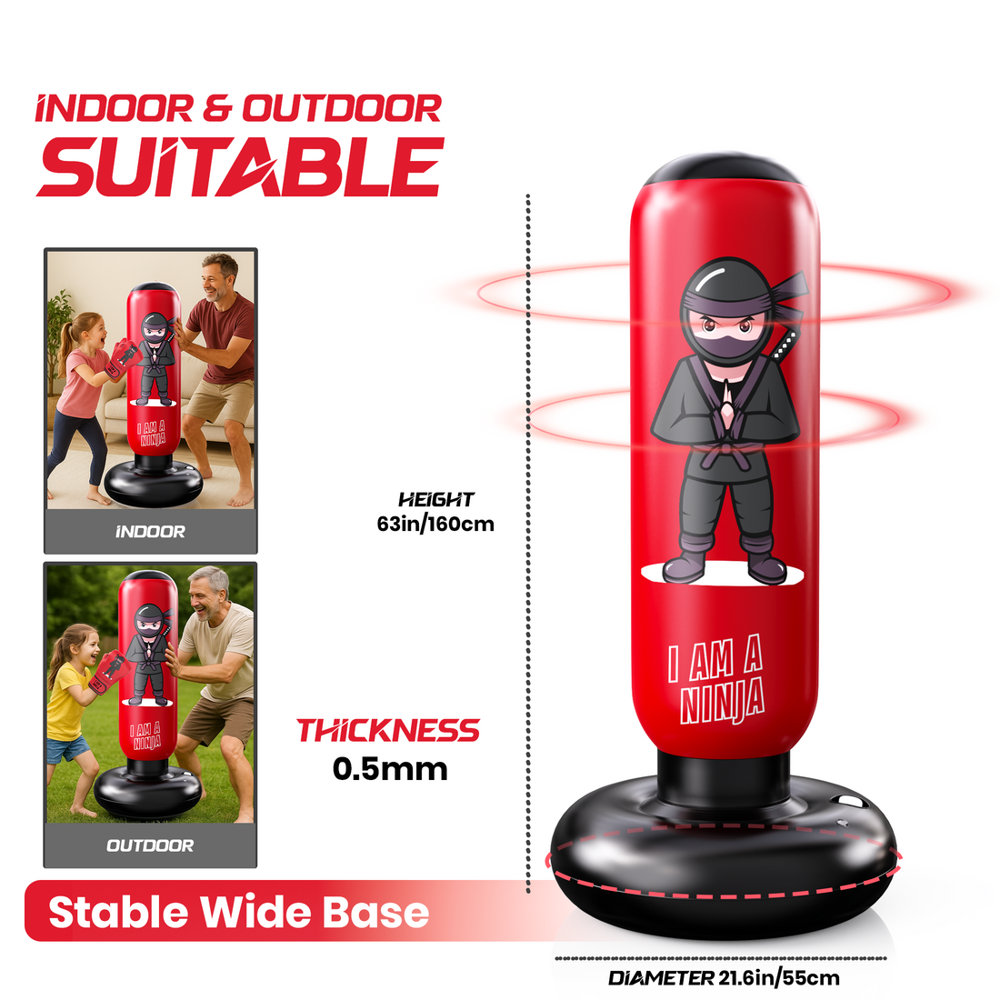 Koskids 63" Inflatable Punching Bag with Matching Gloves & Pump ✨ Safe, durable, and screen-free fun for kids ages 3–12