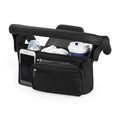 Cozy Nest Stroller Caddy featuring insulated cup holder, phone bag, and organized compartments for essentials.