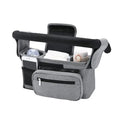 Cozy Nest Stroller Caddy with insulated cup holder and phone bag, designed for parents on the go.